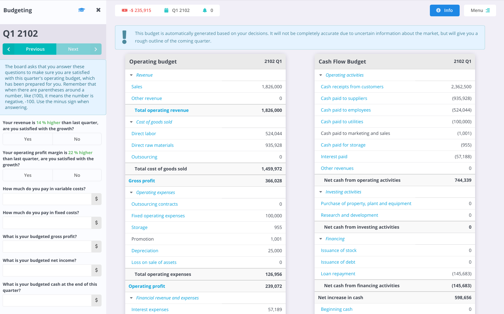 Budgeting screenshot