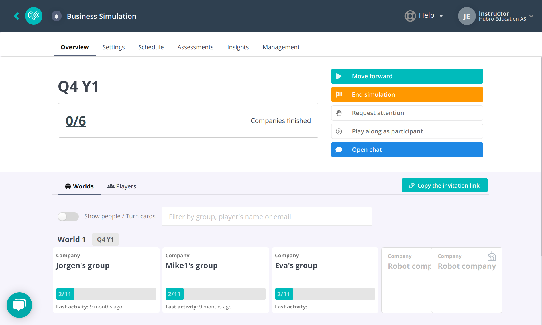 Hubro Simulation Instructor interface